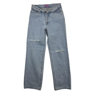 Edikted Jeans‎ Womens Small Distressed Straight Leg High Rise Button Fly Denim